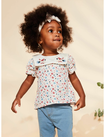 Blouse écru fleuri