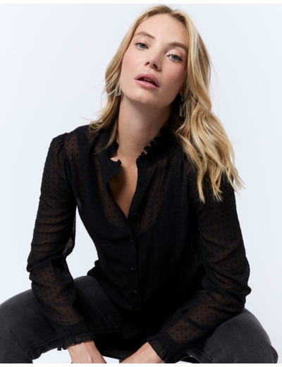 Chemisier manches longues uni NOIR Femme