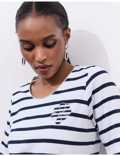 Tee-shirt marinière manches coude 100% coton rayée MARINE Femme