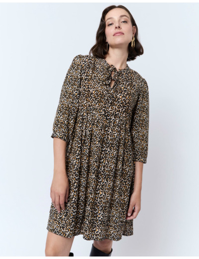Robe courte imprimé léopard MARRON