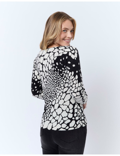 Pull fin en mélange cachemire imprimé ECRU Femme