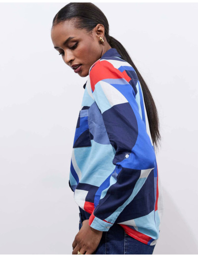Chemisier manches longues imprimé BLEU Femme