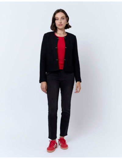 Veste courte contenant de la laine unie NOIR Femme