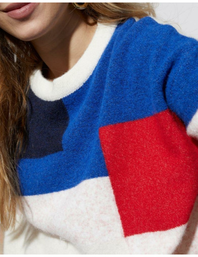 Pull épais en mélange laine color bloc ECRU Femme