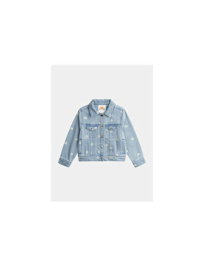 Veste en denim clair à broderies fleurs pour fille