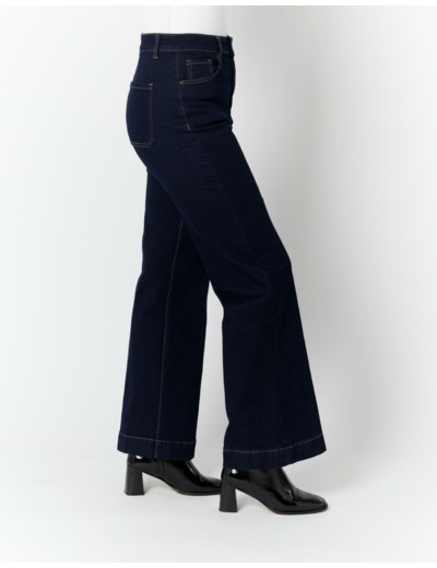 Jean long large MARINE Femme