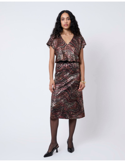 Jupe midi droite imprimée NOIR