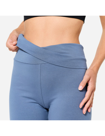 Short de yoga doux taille haute femme, bleu