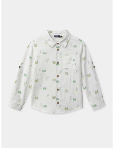 Chemise blanche imprimée à manches ajustables Garçon