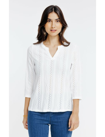 Tee-shirt brodé manches 3/4