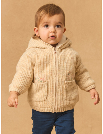 Veste à capuche en tricot  fourré