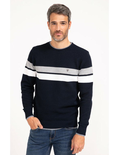 Pull col rond rayé Bande Placée
