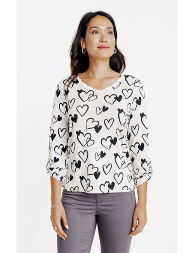 Tee-shirt imprimé coeur col v