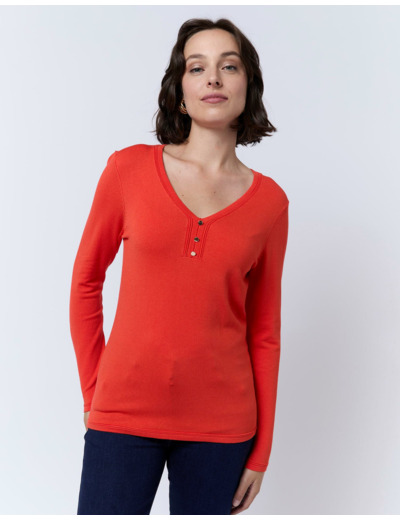 Pull fin uni ORANGE Femme