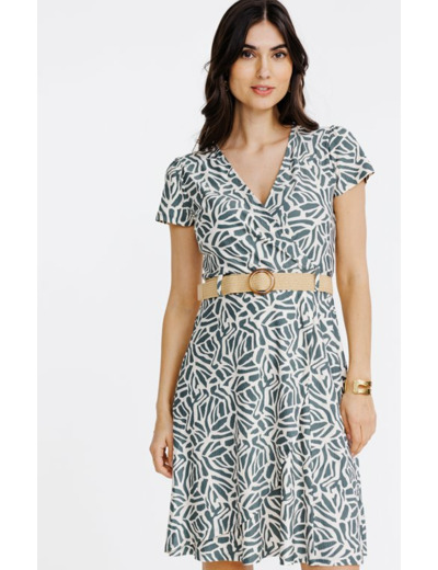 Robe cache-coeur avec ceinture rafia