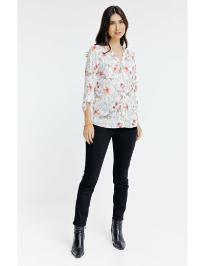 Blouse col mao imprimé jungle
