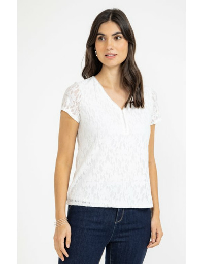 Tee-shirt uni dentelle manches courtes