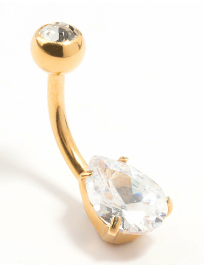Gold Plated Titanium Round Bezel & Pear Belly Bar