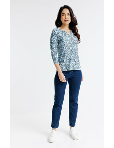 Tee-shirt col mao imprimé zèbre