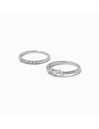 Bagues ondulées en zircon cubique couleur argentée - Lot de 2