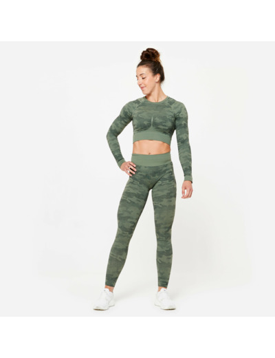 Tee-shirt crop top manches longues femme, vert