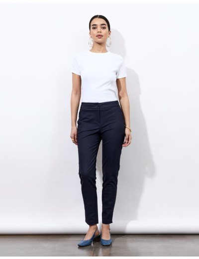 Pantalon 7/8 cigarette uni MARINE Femme
