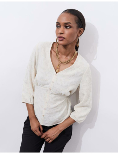 Blouse manches 3/4 unie ECRU Femme