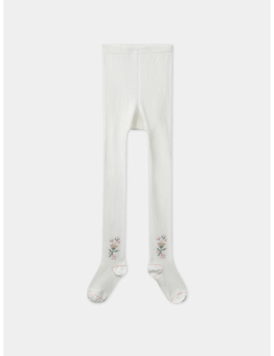 Collant écru jacquard fleur