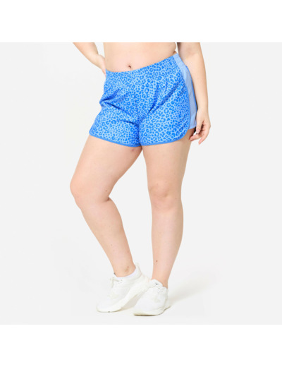 short de fitness court et léger, imprimé bleu léopard bande bleu ciel