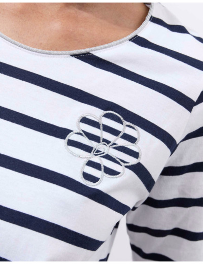 Tee-shirt marinière manches coude 100% coton rayée MARINE Femme