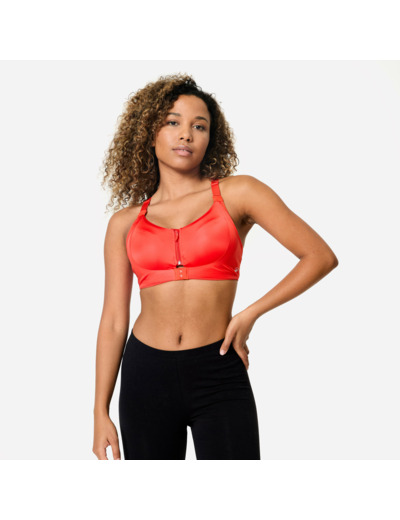 Brassière zippée double maintien fort Femme, Rouge