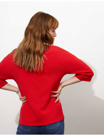 Top manches 3/4 uni ROUGE Femme