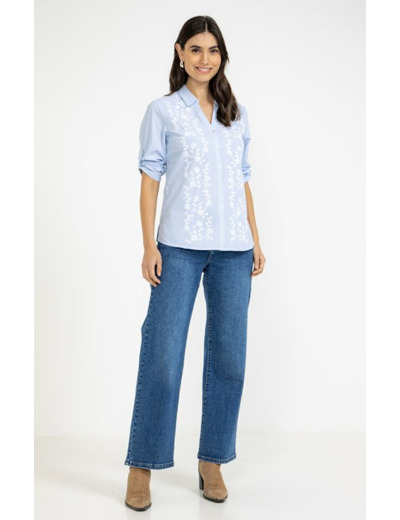 Chemise rayée brodée