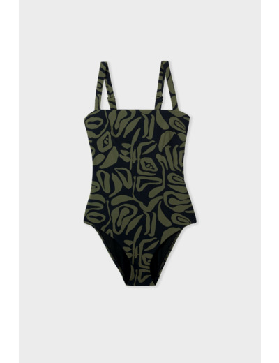 Maillot de bain 1 pièce gainant encolure carrée à motif