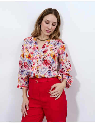 Blouse manches 3/4 imprimé à fleurs ROSE Femme
